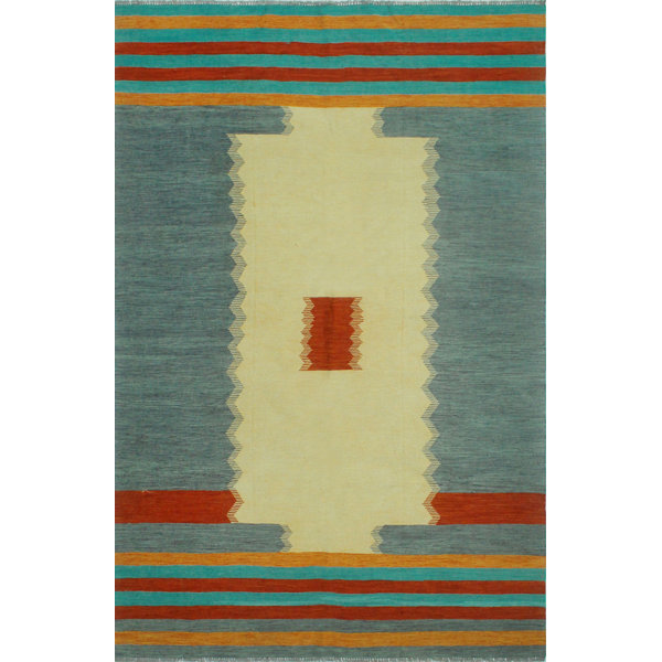 Union Rustic Botarf Handmade HandKnotted Wool Red/Yellow/Gray Rug